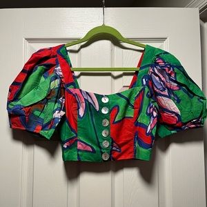 Gorgeous Farm Rio Crop Top with Puff Sleeves. New With Tags!